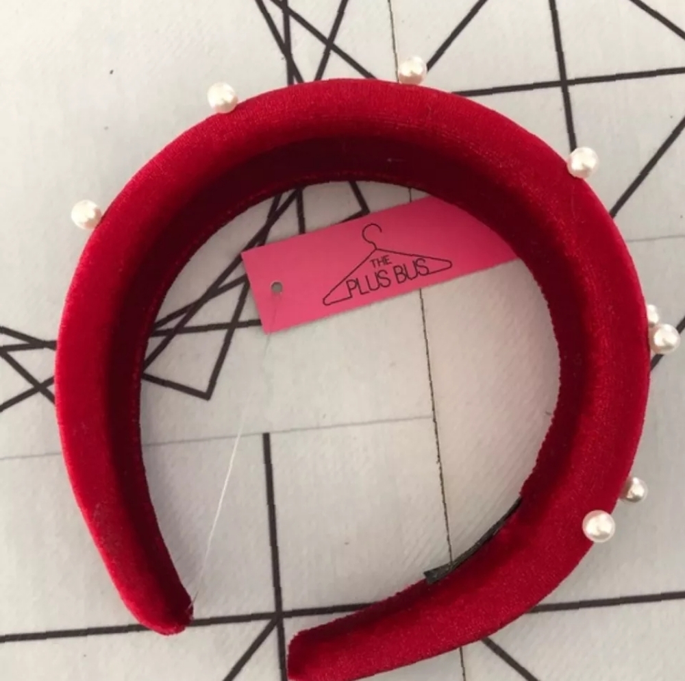 Red Velvet Headband with 12 pearls